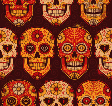 Mexican calavera skulls seamless pattern