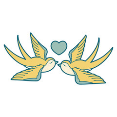 tattoo style icon of a swallows and a heart