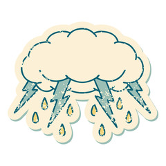 distressed sticker tattoo style icon of a storm cloud