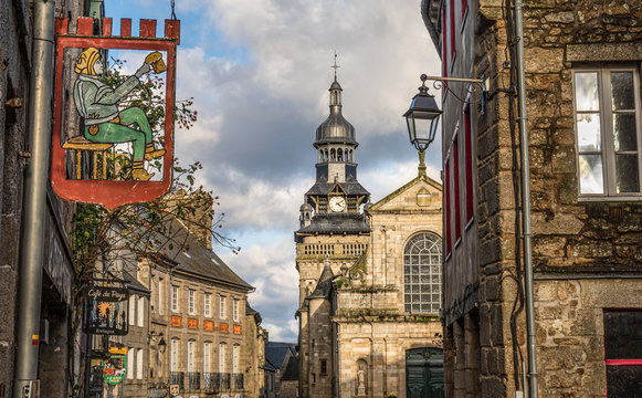 The church and his bell tower in Moncontour