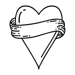 black line tattoo of a heart and banner