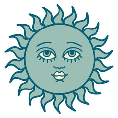 tattoo style icon of a sun with face