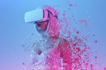 Modern lady exploring virtual reality - obrazy, fototapety, plakaty