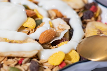 All kinds of fruit cereal are appetizing