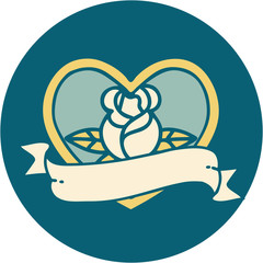 tattoo style icon of a heart rose and banner