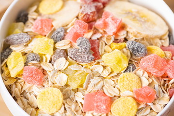 All kinds of fruit cereal are appetizing