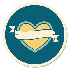 tattoo style sticker of a heart and banner