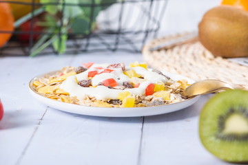 All kinds of fruit cereal are appetizing