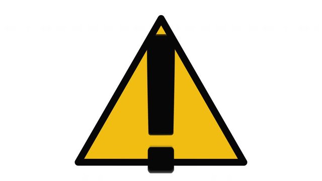 Attention sign with exclamation mark zooms in. On transparent background with alpha channel.