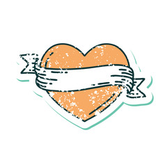 distressed sticker tattoo style icon of a heart and banner