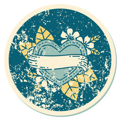 distressed sticker tattoo style icon of a heart and banner