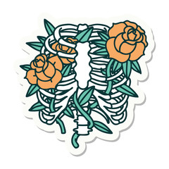 tattoo style sticker of a rib cage and flowers