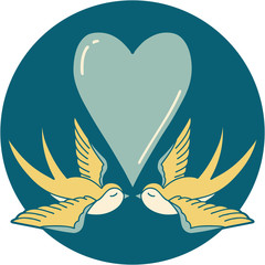 tattoo style icon of a swallows and a heart