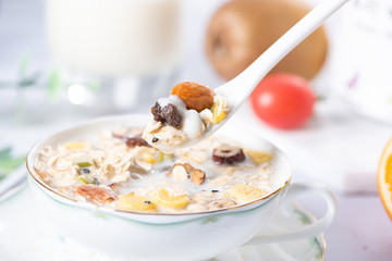 All kinds of fruit cereal are appetizing