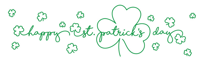 St Patrick's Day handwritten typography text line design green clovers pattern banner