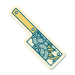 tattoo style sticker of a cleaver and flowers