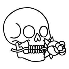 black line tattoo of a skull