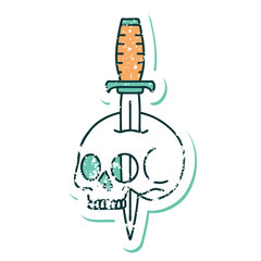 distressed sticker tattoo style icon of a skull and dagger