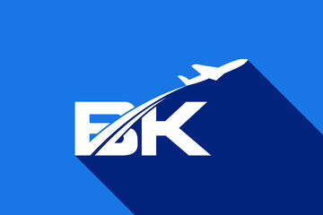  Initial Letter B and K with Aviation Logo Design, Air, Airline, Airplane and Travel Logo template.