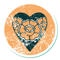 distressed sticker tattoo style icon of a heart and flowers