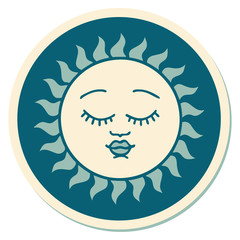 tattoo style sticker of a sun with face