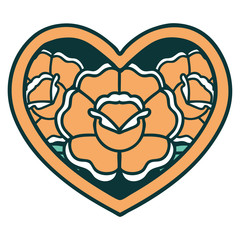tattoo style icon of a heart and flowers