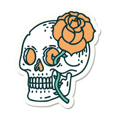 tattoo style sticker of a skull and rose