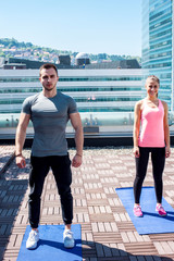 Fitness couple preparing for workout.