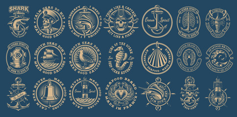 The biggest bundle of vintage nautical vectors on the dark background.