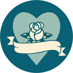 tattoo style icon of a heart rose and banner