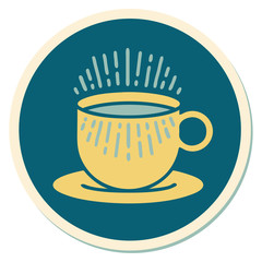 tattoo style sticker of cup of coffee