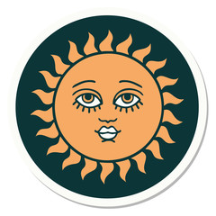 tattoo style sticker of a sun with face