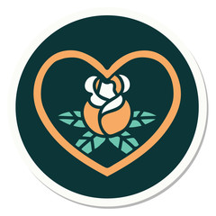 tattoo style sticker of a heart and flowers