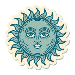 tattoo style sticker of a sun with face