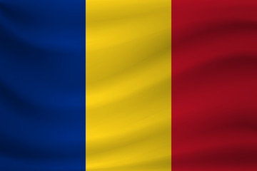 Waving flag of Romania. Vector illustration