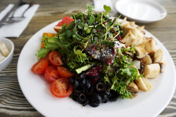 Seoul, South Korea - 12th March 2017 : Mushroom Salad dish for brunch in the morning