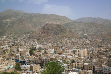 Fototapeta na wymiar Taiz City -Yemen,which shows the historical castle (Alqahera), which is one of the most important historical landmarks in the City.