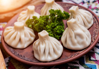 Georgian cuisine food set. Georgian restaurant. Restaurant background.