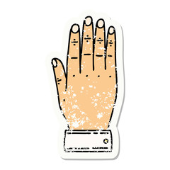 traditional distressed sticker tattoo of a hand