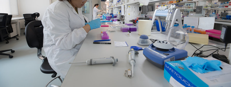BEIJING, CHINA - JUNE 03, 2019: Modern drug manufacturing laboratory equipment.