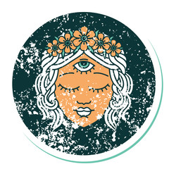 distressed sticker tattoo style icon of female face