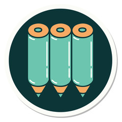 tattoo style sticker of a colouring pencils