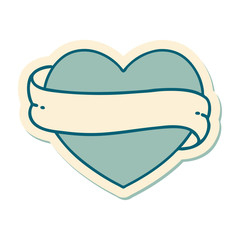 tattoo style sticker of a heart and banner