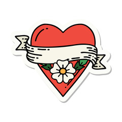 tattoo style sticker of a heart flower and banner