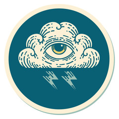 tattoo style sticker of an all seeing eye cloud