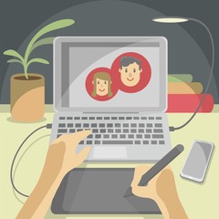 Workplace vector illustration of a hand graphic tablet work graphic designer creative