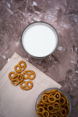 Mug of milk and homemade cookies.