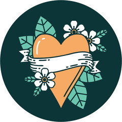 tattoo style icon of a heart and banner
