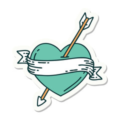 tattoo style sticker of an arrow heart and banner