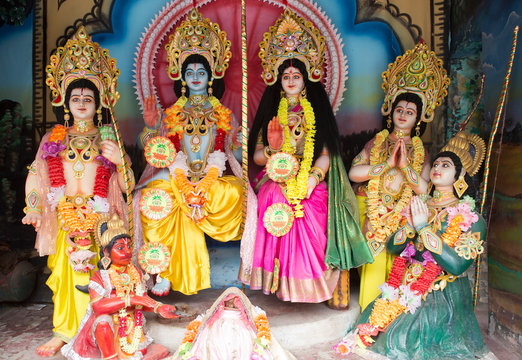 AYODYA, INDIA - Oct 2019: Statues of Hindu Gods and Goddess in Ayodya, India on Oct, 2019.